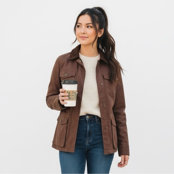 Talbots Jackets & Blazers - Talbots Chocolate Brown Utility Barn Coat Corduroy Trim Size 2